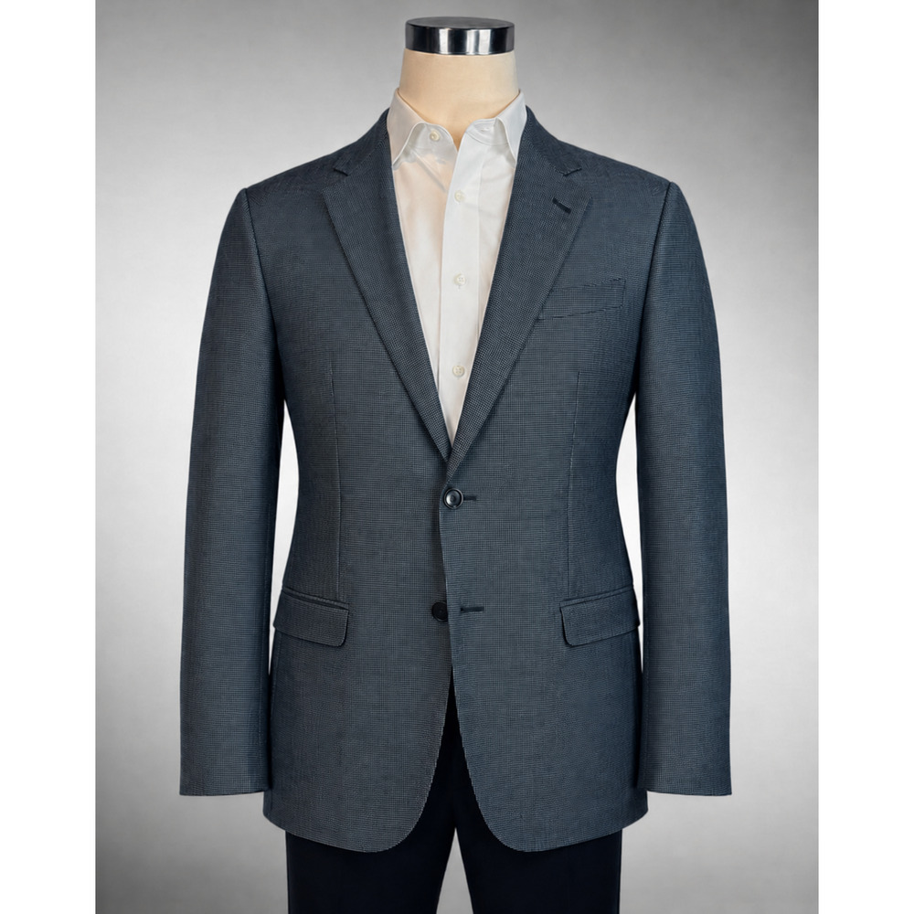 Armani Collezioni 42R Navy Blue & Cream Micro-Houndstooth Designer Blazer Italy - Picture 8 of 16